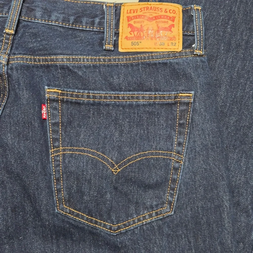 Levi's 505 Jeans‎ Mens 38x32 Dark Wash Straight Leg Regular Fit Denim